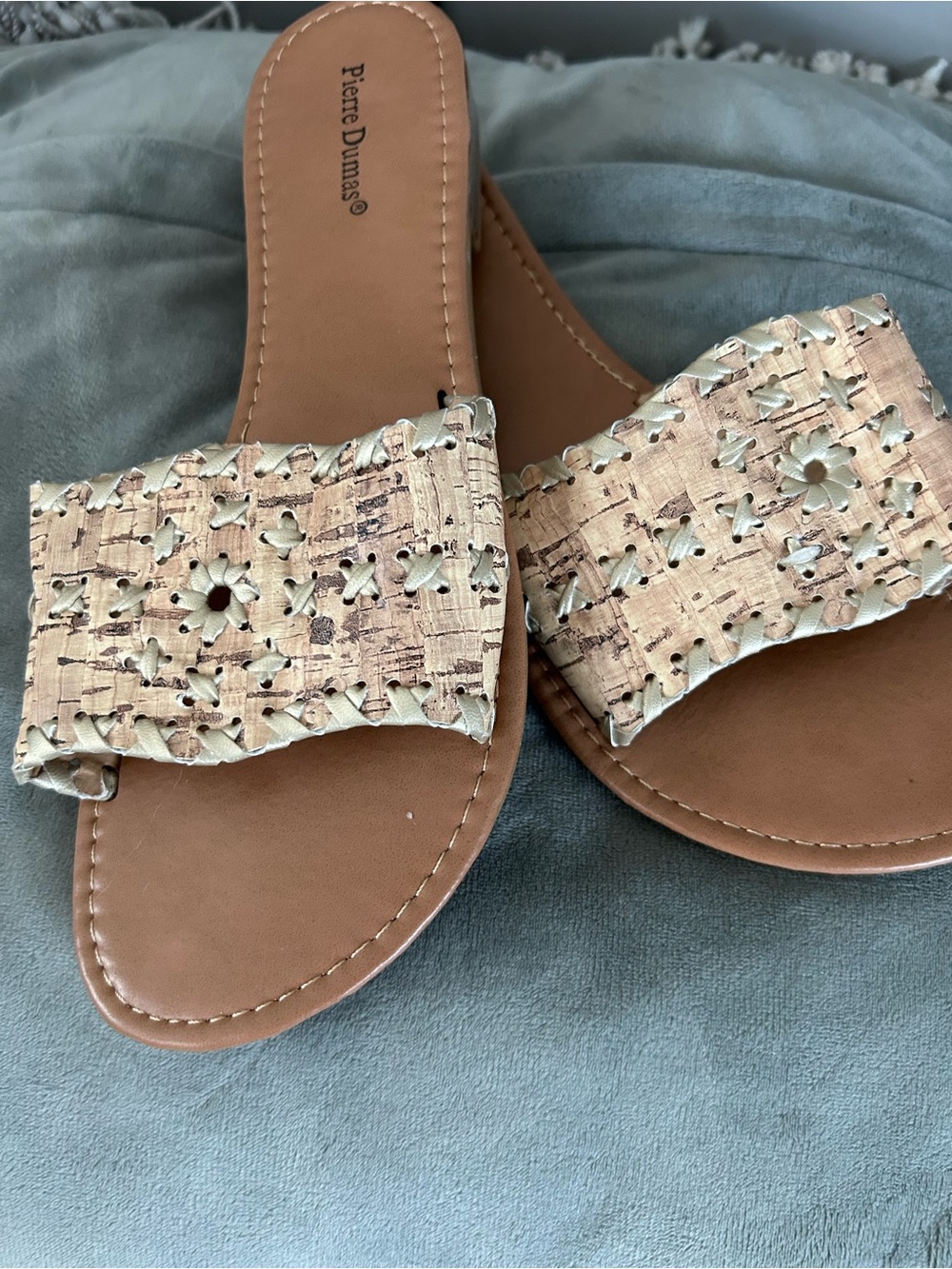 Pierre Dumas Tan Cork-Pattern Slide Sandals